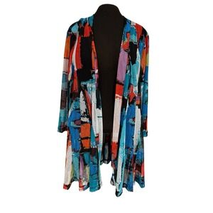 Ali Miles Women M Open Front Sheer Cardigan Abstract Artsy‎ Lagenlook Flowy NWT